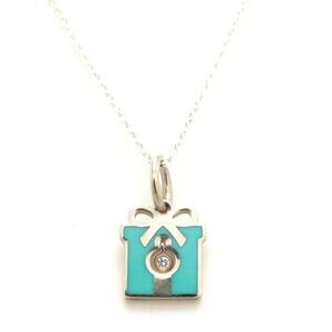 TIFFANY Co Diamond Charm Pendant Necklace Silver Blue